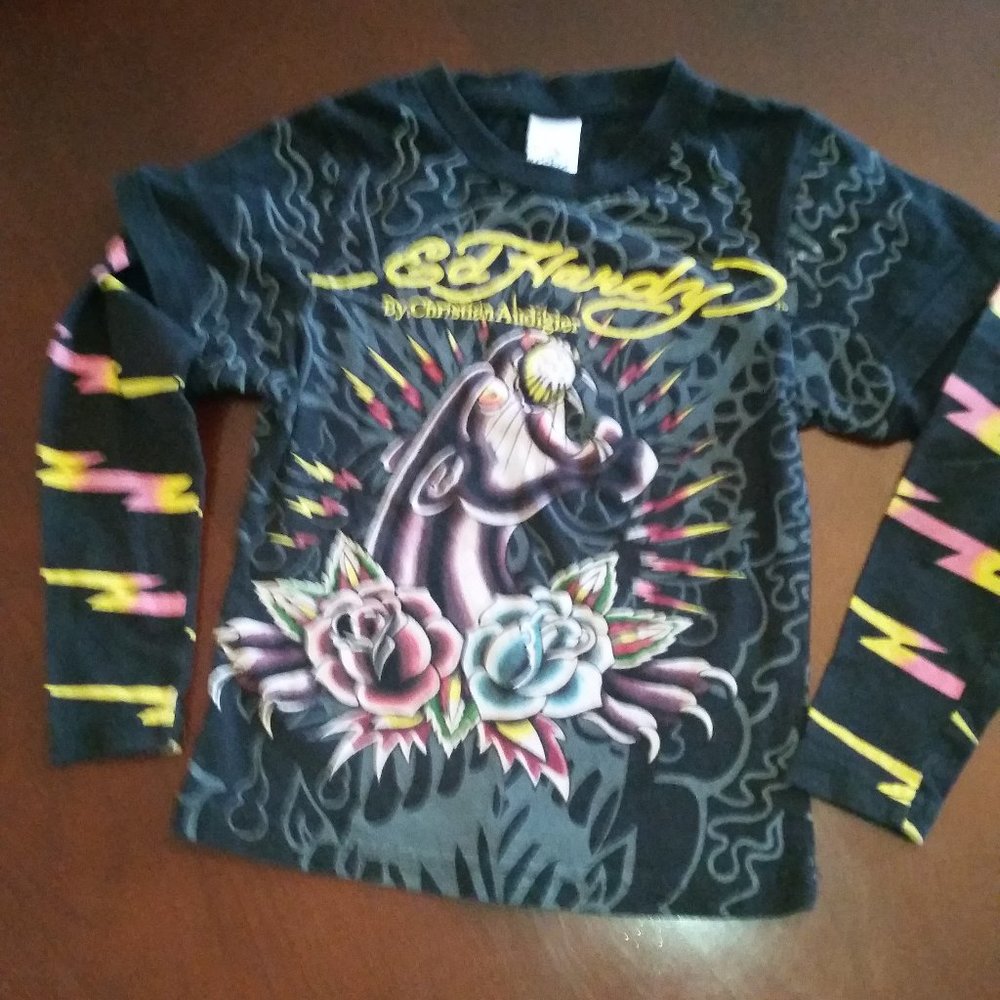 Ed Hardy black layered long sleeve t-shirt NWOT